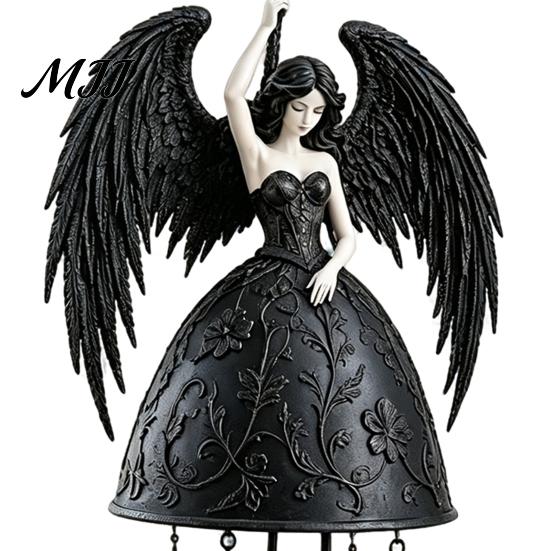 Gothic Style Windbell Dark Angel Wind Chime, Winged Black Spiritual Home Ornament Hanging for Outdoor Garden Porch Patio Decor Statue