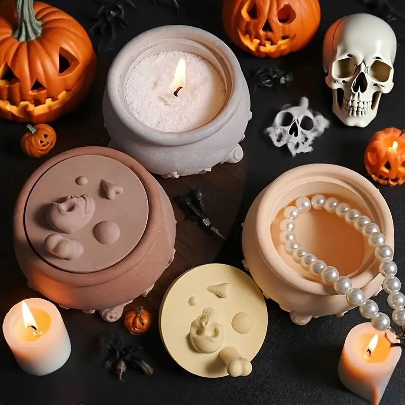 Halloween Skull Candle Jar Silicone Mold for DIY Handmade Jewelry Storage Box Home Decor Plaster Resin Craft Casting Ornament
