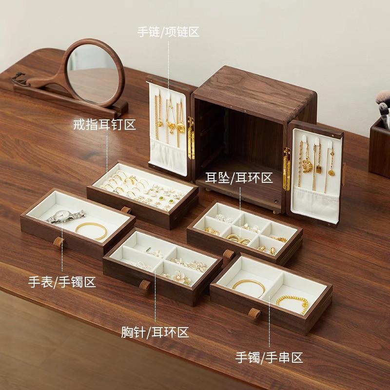 Solid Wood Jewelry Box Large Capacity Multi-layer Organizer Earrings Necklaces Luxury Anti-oxidation