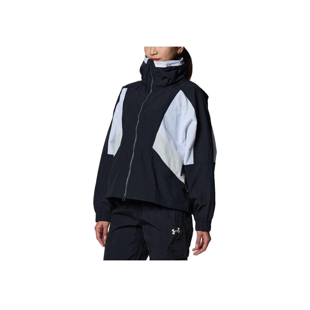 Under Armour Colorblock-Design Vintage Lässig Plissiert Gewebt Langarmjacke Damenjacken Schwarz 1388065-001