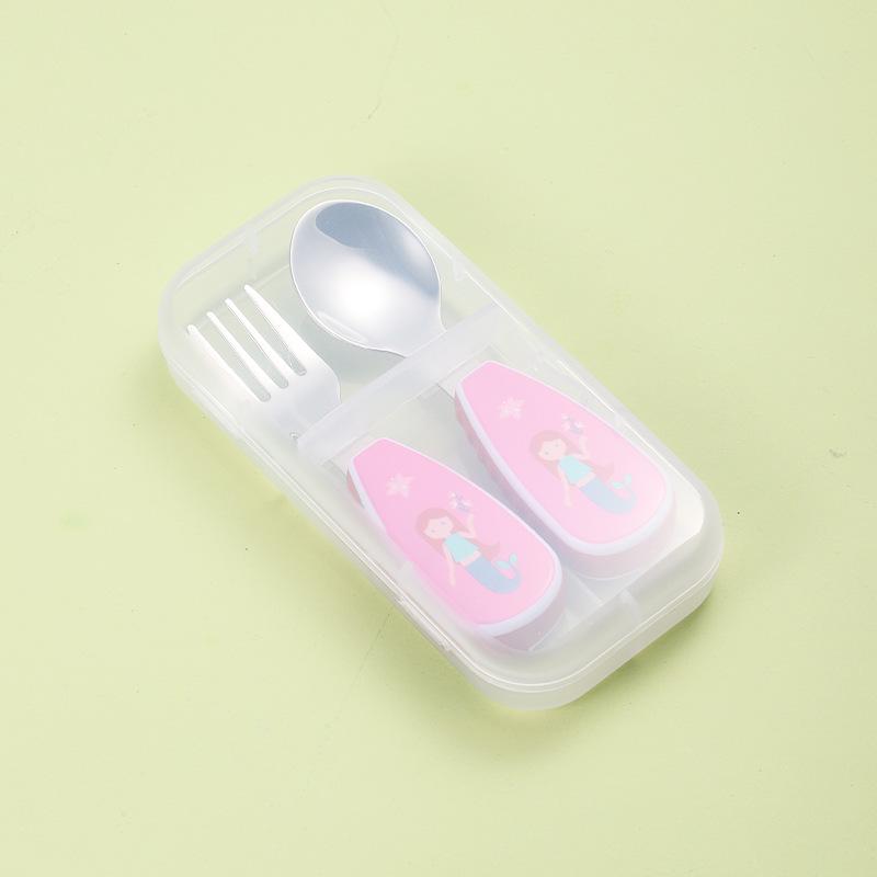 304 Stainless Steel Kids' Cartoon Cutlery Set - Short Handle Spoon & Fork for Baby Training