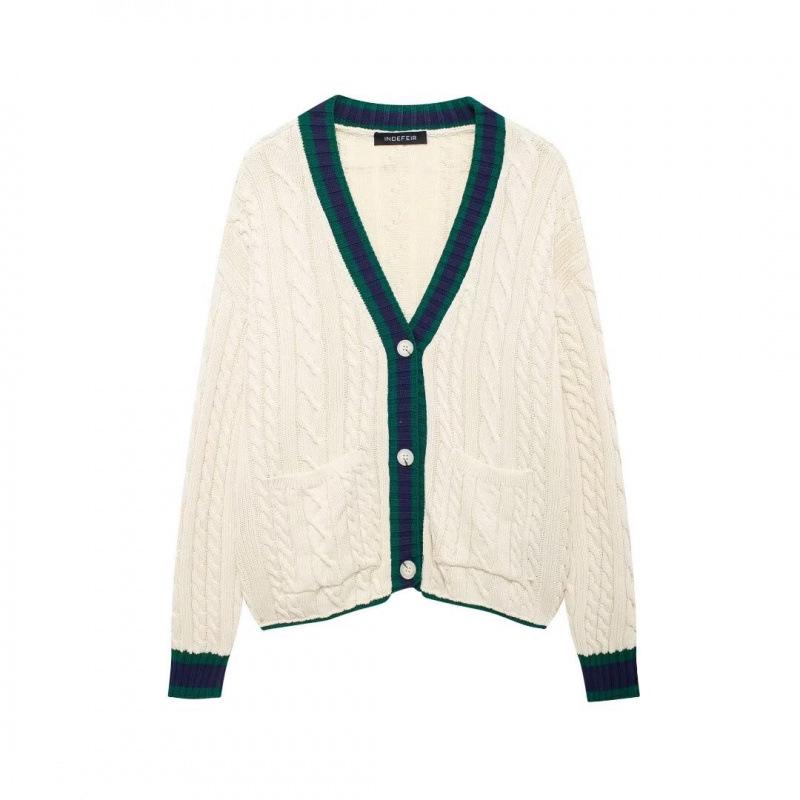 Autumn European & American Women's Street Fashion Cable Knit Cardigan