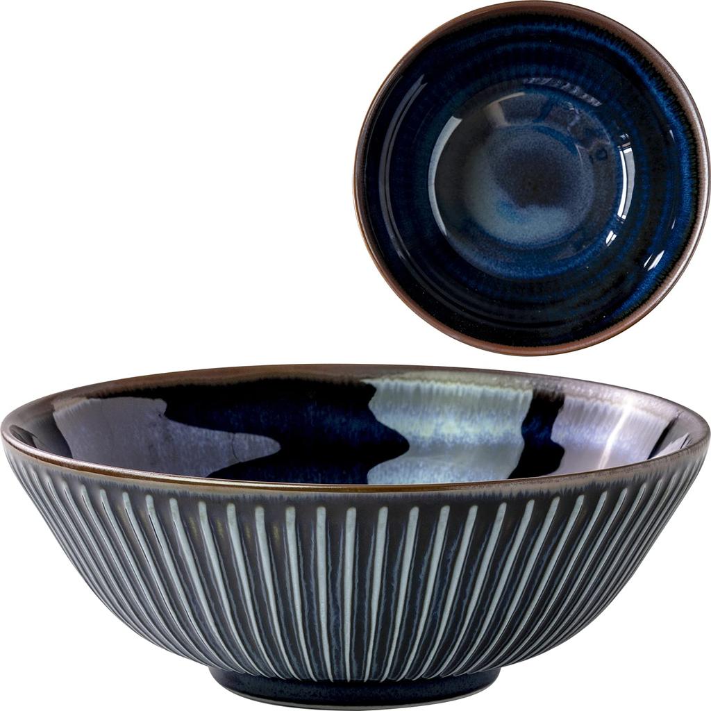 Minoru Keramika Mino Ware Kiln SENDAN Nudle Bowl Navy