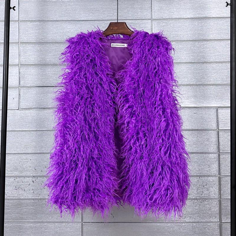 Plus Size Faux Shearling Vest Mid-Length Fur Coat Warm Sleeveless Jacket Women