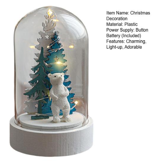 Christmas Dome Glass Ornament LED Light Up Reindeer Christmas Tree Little Church in Cloche Tabletop Decoration for Indoor Room Desktop Decor