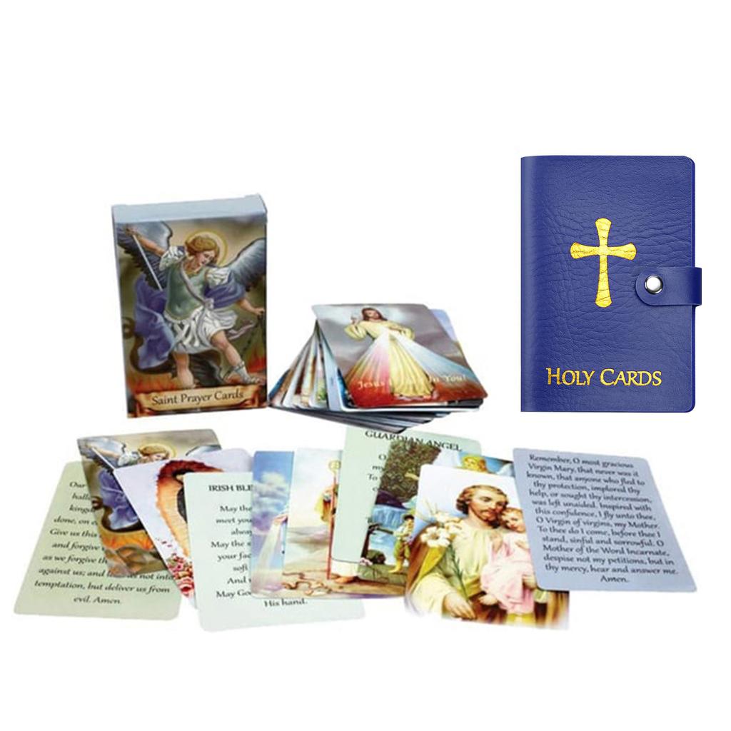 Katholischer Faux-Leder-Heiligenkartenhalter mit Druckknopfverschluss, Taschenformat-Gebetskarten-Organizer für religiöse Andacht und Kartenaufbewahrung