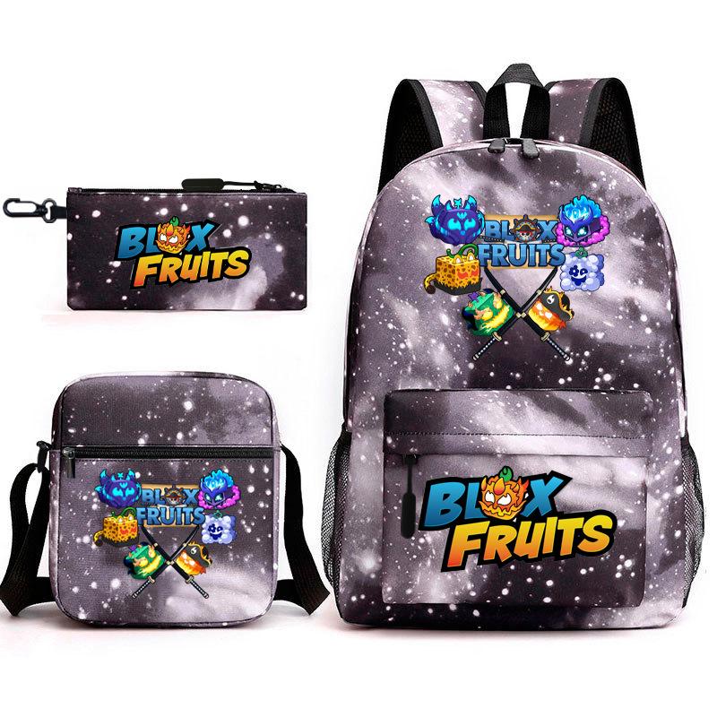 Mochila Escolar para Adolescentes Jogo Blox Fruits Fruta do Demônio Escola Primária Estrela Pintura Térmica Conjunto de 3 peças