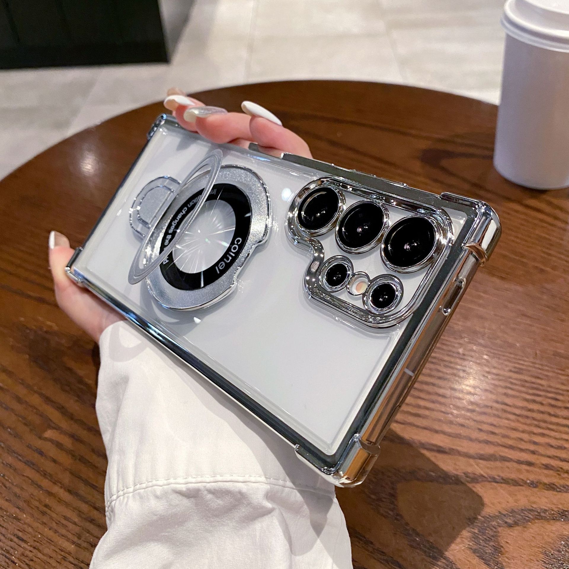 

The Samsung S25ultra Phone Case Is Compatible with The S24 Transparent Four-corner Magnetic Support Point Bracket Case for NOTE20/A34 Samsung A05 серебряный