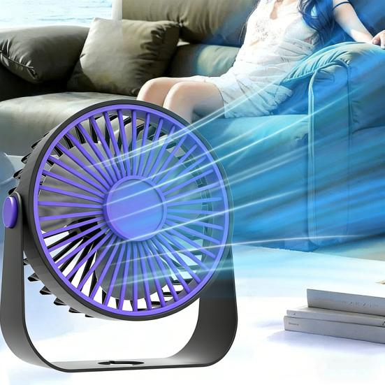 USB Desk Fan 5 Gears Wind Speed Portable Table Fan with 3 Color LED Lights Rechargeable Quiet Small Fan for Home Office Bedroom Desktop