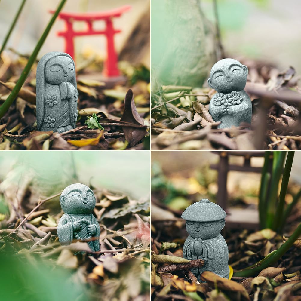 YUYAKESHI Jizo Statue, Soothing, Cute, Small, Prayerful, Palm-Sized, Guardian Deity, Blue Sandstone, Auspicious, God and Buddha Statue (Set of 5)