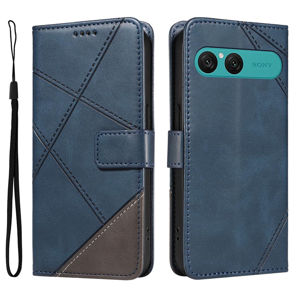 For Sony Xperia 10 VII Leather Case Geometric Line Design Wallet Phone Cover with Wrist Strap