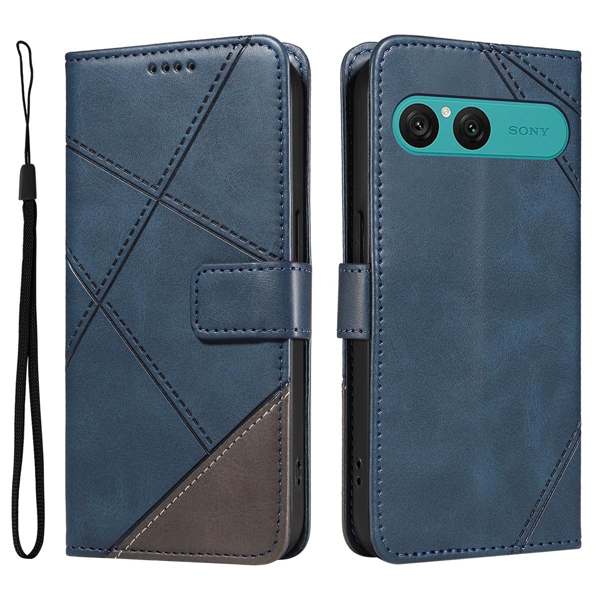 

For Sony Xperia 10 VII Leather Case Geometric Line Design Wallet Phone Cover with Wrist Strap