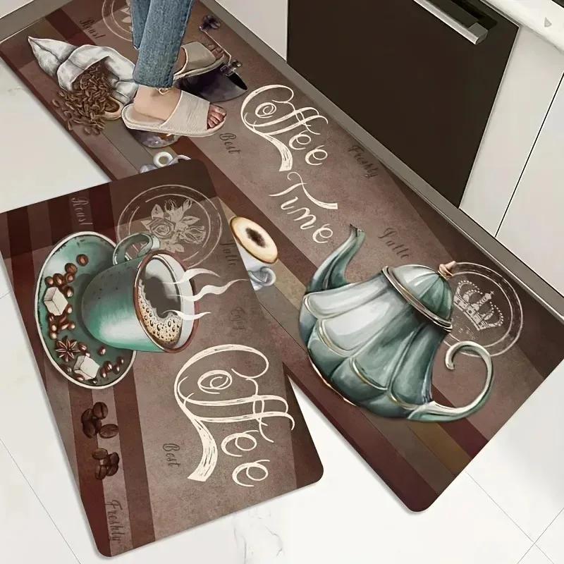 1PC Coffee Pattern Home Door Mats Kitchen Rugs Non-Slip Pop Design Living Room Rugs Bath Mat Carpet for Home Sink Laundry Decor