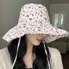 Fashion Floral Fisherman Hat Adjustable Large Brim Sunscreen Hat Foldable Sweet Sun Cap Beach