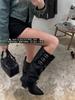 Cowhide Version~ Genuine Leather Removable Two-wear Boots Female Pointed Knight Boots Punk Wind Pile Western Cowboy Boots