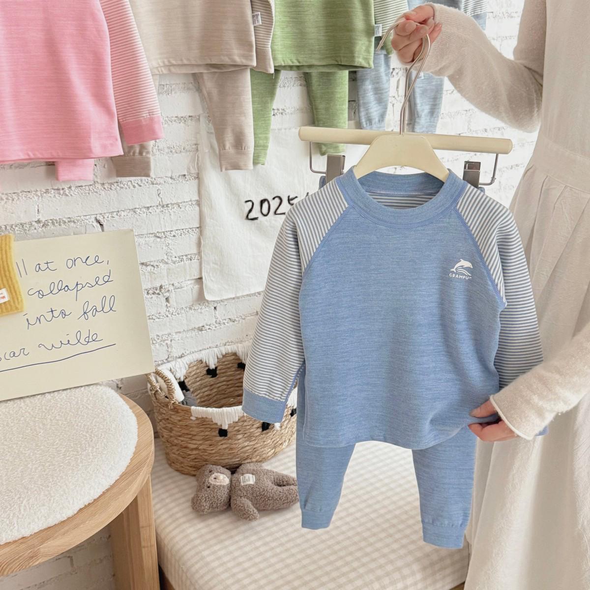 

Дитяча осінньо-зимова безшовна тепла піжама - Вовняний шовковий домашній одяг для хлопчиків та дівчаток 80