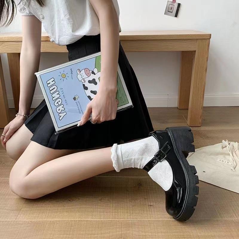 Damen S Schwarze Mary Jane Schuhe Lolita Jk Stil Dicke Sohle Höhensteigernd