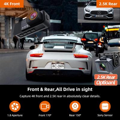 Yangood 4K Dashcam Mini Car DVR Support GPS Speed Display APP/WIFI Real-time Control Night Vision2.5K Rear View Camera Black Box