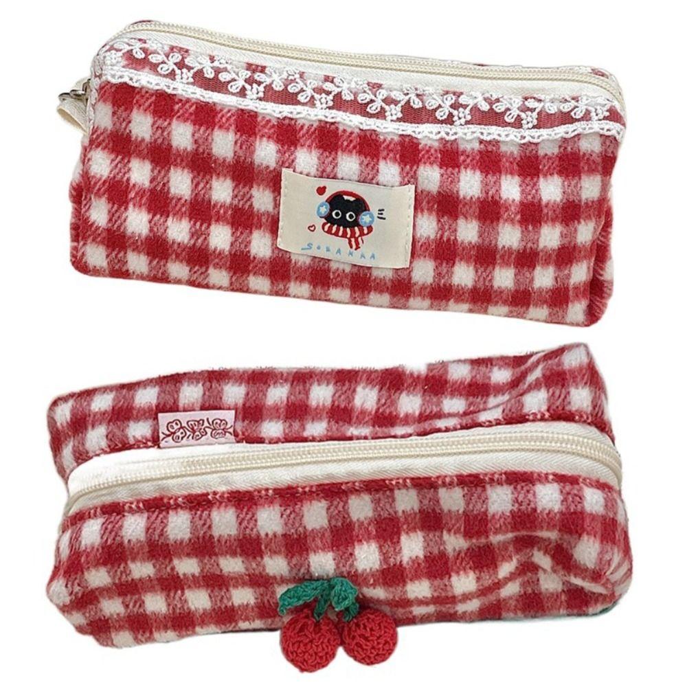 Sweet Plaid Storage Bag Cute Stationery Storage Pouch Makeup Bag Travel Toiletry Pockets  Travel
