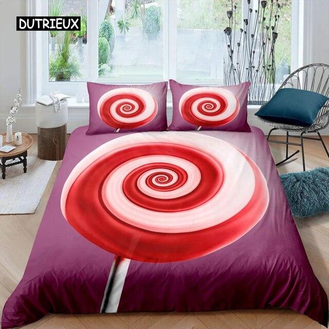 Lollipop Duvet Cover Set Food Theme Comforter Cover Blue Bubble Bedding Set for Kids Children Women Girly Dreamy Quilt Cover Three-piece Set