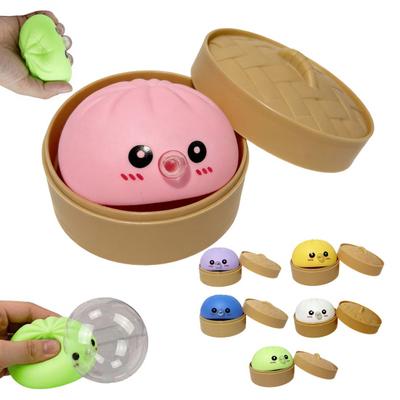 12Pcs Bubble Blowing Steamed Bun Toy with Steamer Cartoon Dumpling Sensory Pinch Fidget Toy Stress Relief Relaxation Decompression Tool