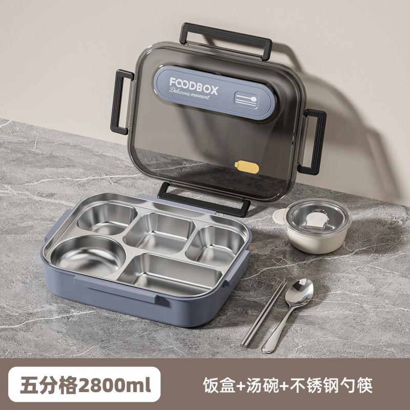 Lunch Box Acciaio Inox 2800ml Contenitore Bento 5 Scomparti per Adulti Adatto al Microonde Con Set Cucchiaio Forchetta