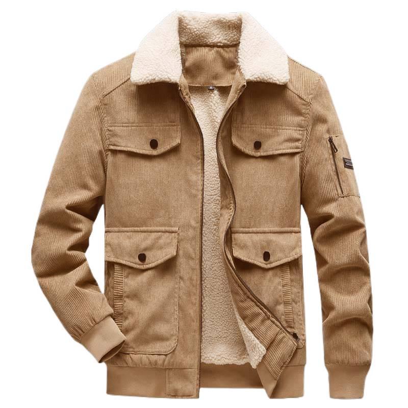 Men's Autumn/Winter 2025 Corduroy Lambswool Jacket - Thickened Warm Outerwear for Middle-Aged Men