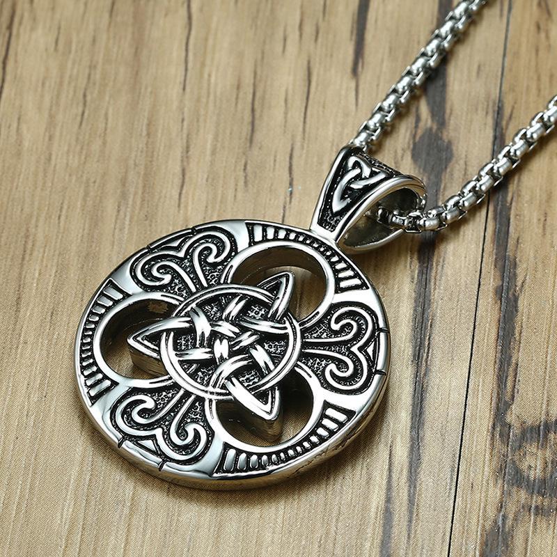 Men's European Punk Trinity Knot Pendant Necklace with Stainless Steel Chain