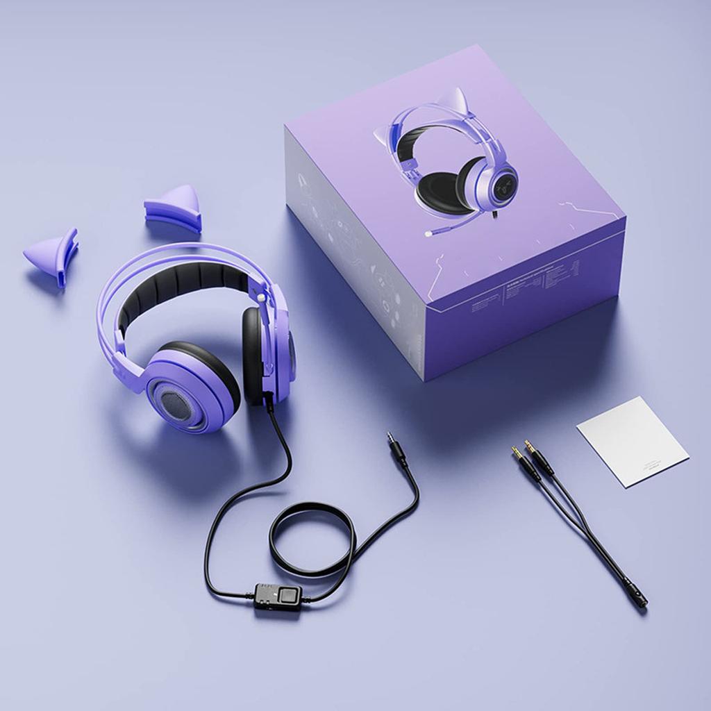 Gaming Hdset 3.5mm Plug Stereo Noise Reduction Cute Cat   Over r Hdphone with Mic for Girls for X BOX PC Phone