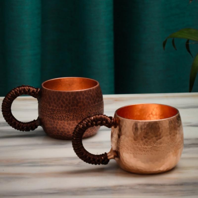 Pure Copper Mug Coffee Powder Dispenser Cups Handcrafted Beer Cup Tumbler Drinkware 200ML Outdoor Travel Cup