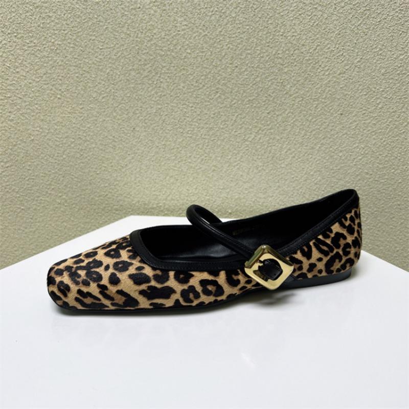 Spring Autumn Women Designer Leopard Shoes Fashion Shallow Buckle Ladies Casual Flats Shoes Square Toe Women's Mary Jane Shoes