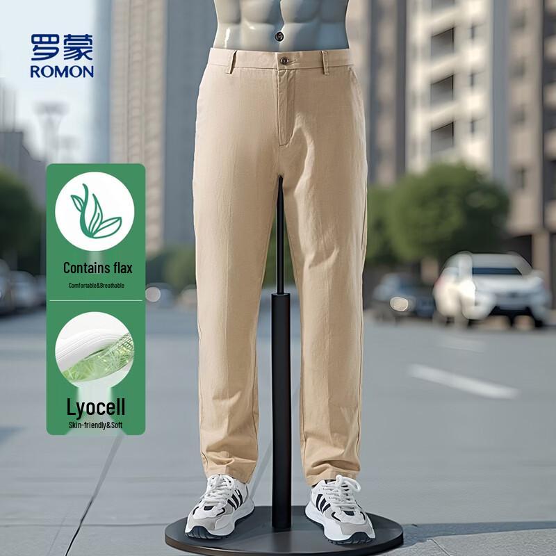 Luomeng Men s Lyocell & Linen Blend Straight-Leg Casual Pants 34