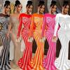 Europäische & Amerikanische Mode Damen Einfarbiges Netz Durchsichtiges Heißbohren Langarmkleid