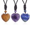 Heart Shaped Amethyst Necklace, Adjustable, Peach Heart Natural Stone Pendant, Crystal Necklace, Women's Sweater Chain