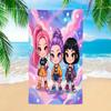 Kawaii Chibi Anime K-pop Girl Beach Towel Purple Galaxy Printed Microfiber Poncho Soft Absorbent Towel for Kids Adults Beach