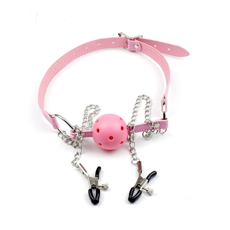 Haqi Leather Nipple Clamps & Chain Set for Couples - Black/Red/Pink Adult Toys