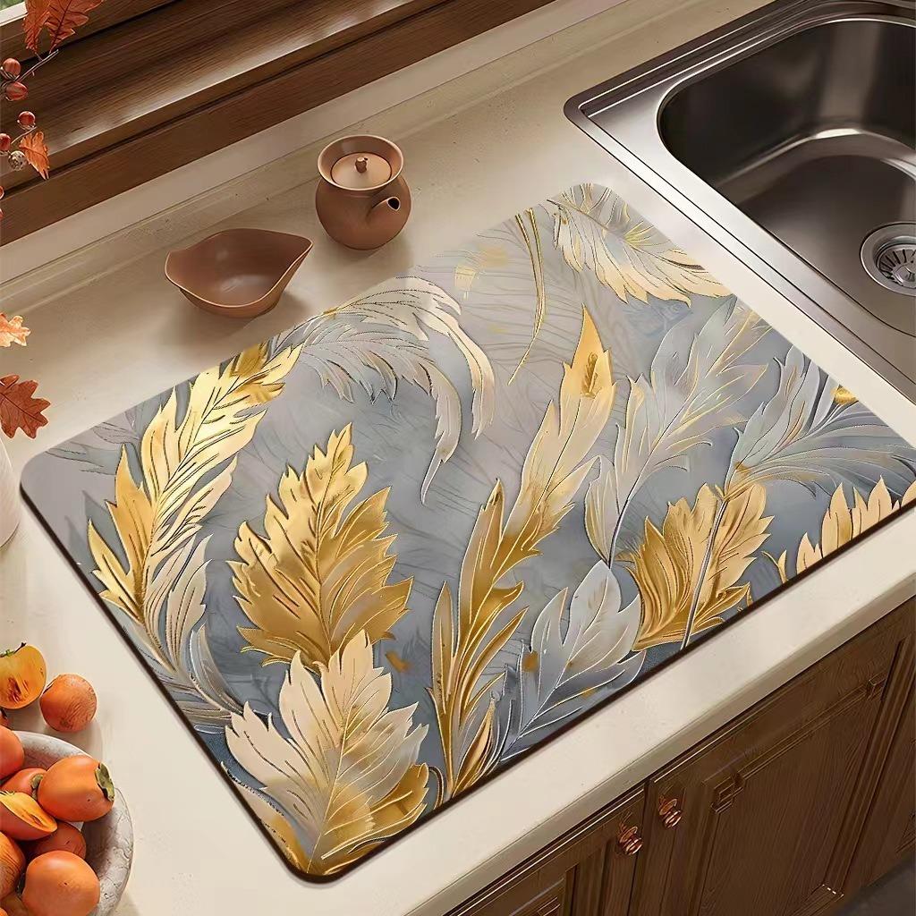Flower Printed Drain Pad Rectangular Coffee Machine Drying Mat Absorbent Drain Dish Pads Tableware Sink Rugs Placemat