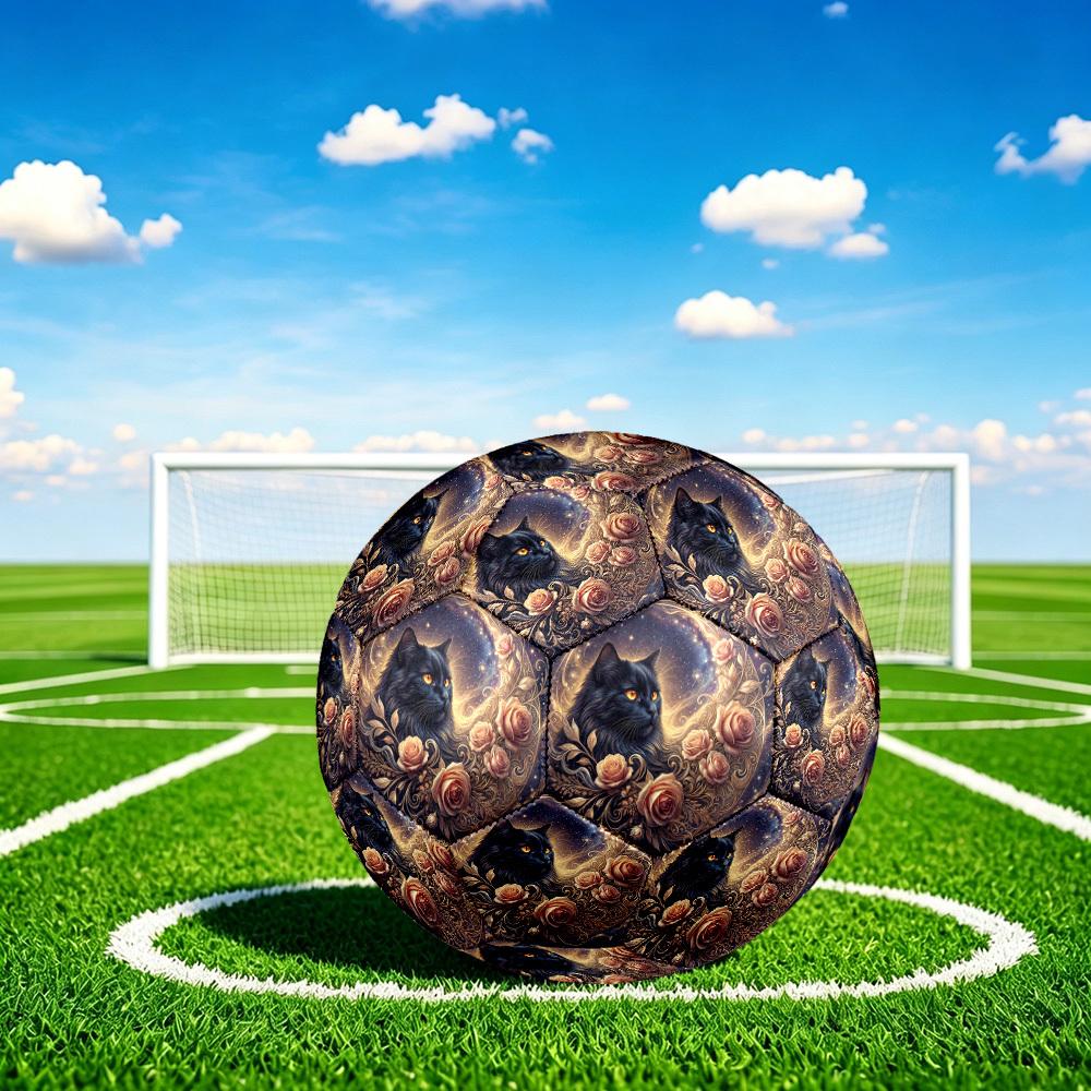 1pc Black Cat Roses Durable Size 5 Soccer Ball Professional Match Training Football Indoor &Outdoor Sports Ball P60170