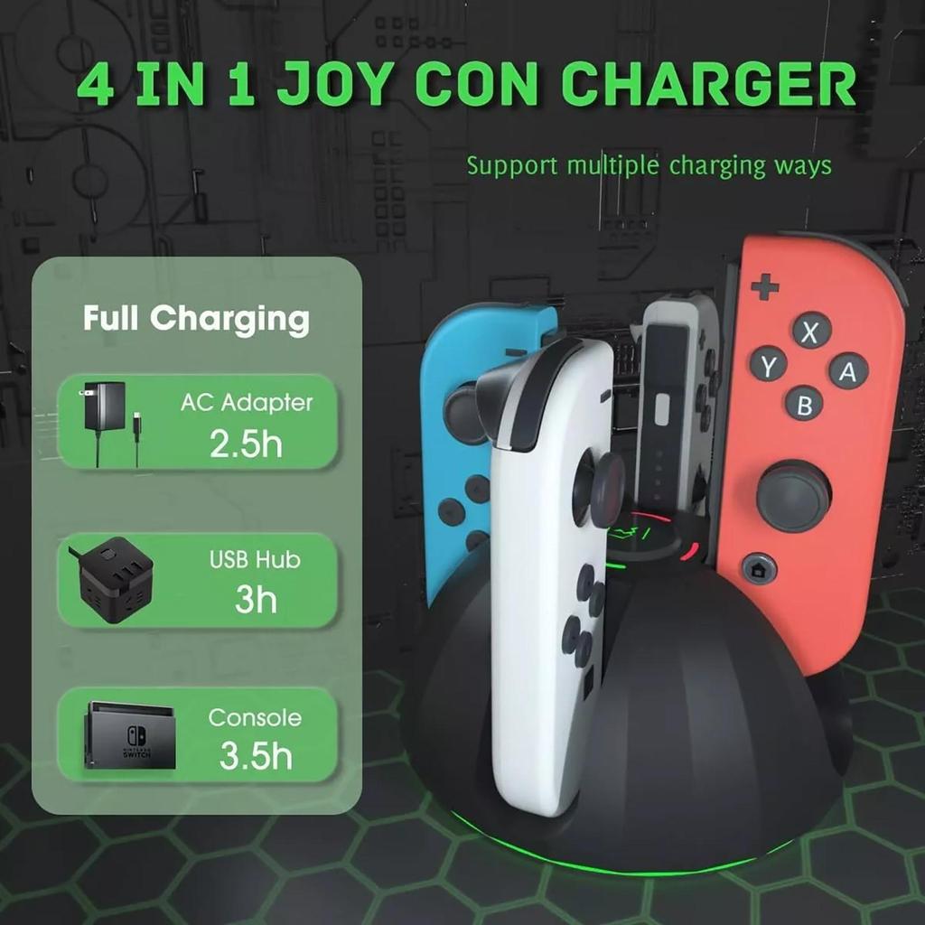 4 In 1 Controller Charger Charging Dock for Nintendo Switch / Switch OLED Joycon, with LED Indication and Charger Cable