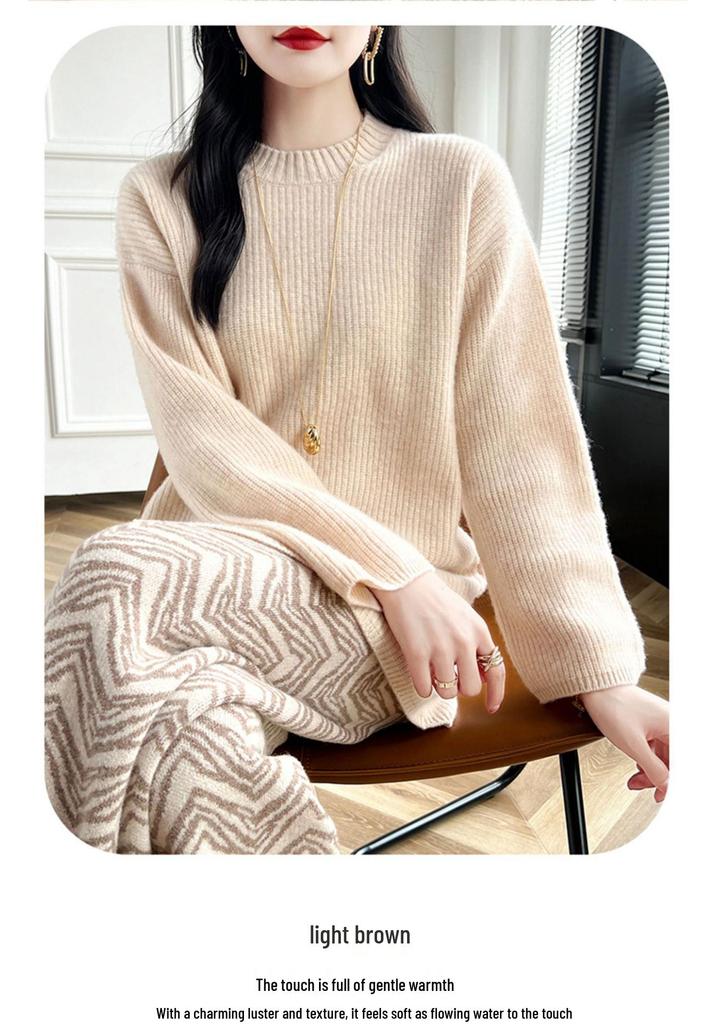 Women's Mid-Length Zipper Pullover Sweater - New Autumn/Winter Casual Knit Round Neck Top