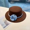 Rose flower strap flat top woolen top hat female autumn and winter warm sweet cute fashion versatile performance flat top hat
