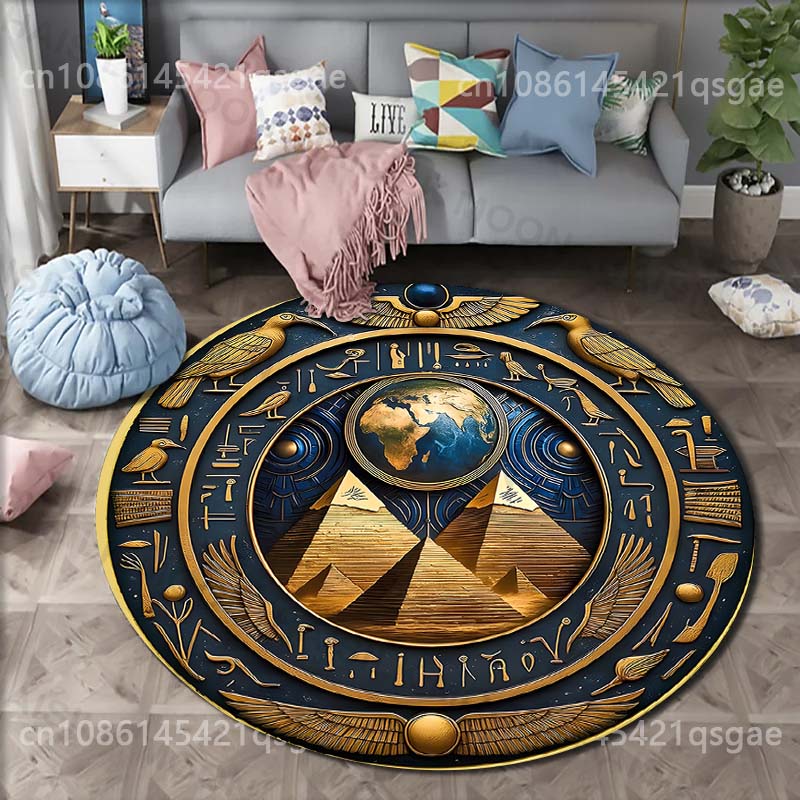 15 Sizes Ancient Egyptian Elemental Scepter Print Round Carpet Rug for Living Room Bedroom Table Chair Sofa Decorative Mat Gifts