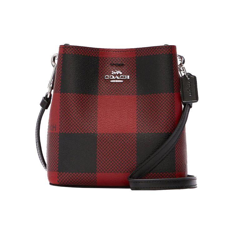 

Coach Town 16 British Style Patterned Snap Canvas And Leather Crossbody Bag Small Women bags Black Red C7267-SVS66 Basic Set (Bag+Dust Bag)