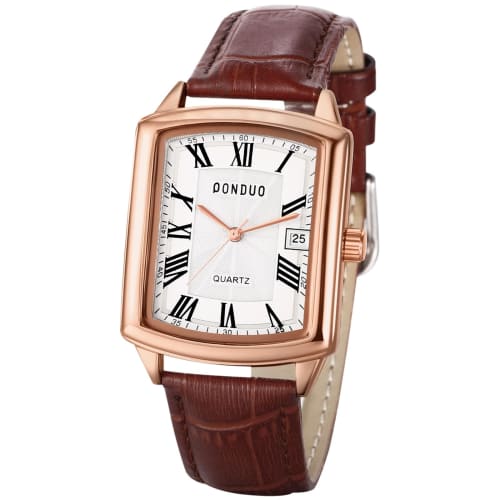 

Seiko Men s Square Leather Watch, Waterproof: Quartz Watch with Leather Strap, Rectangular Dial, Roman Numerals, Stylish, Brown, for Business and Ever