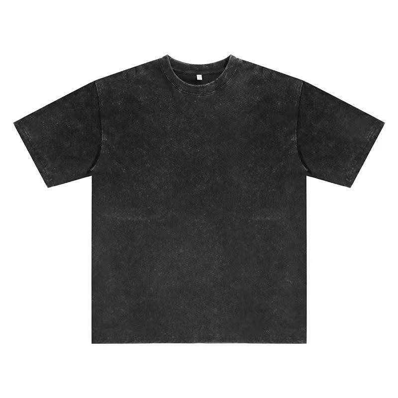 250G Pure Cotton Distressed Short Sleeve Tee, American Retro Style, Teen White Ink DTG Print, Washed Look