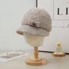 New Autumn and Winter Two Color Plush Bow Warm Basin Hat Versatile Bright Silk Rabbit Hair Basin Hat Can Scarf Cold Proof Set