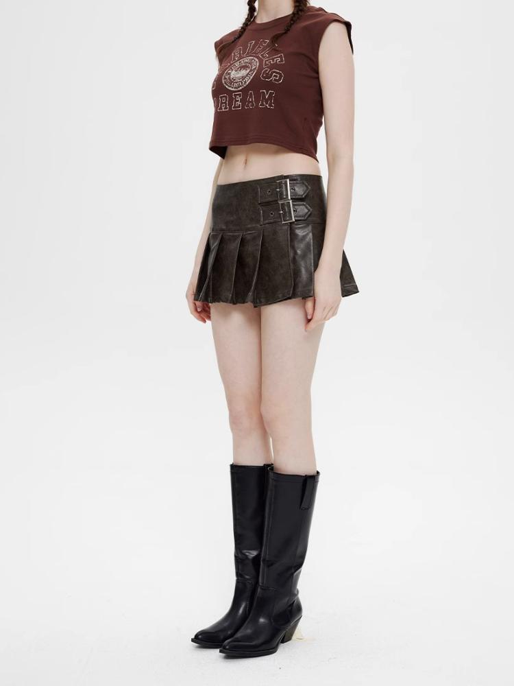 PU Leather Pleated Skirt High Waist Female Summer Thin Ultra Short Skirt Y2k Korean Fashion Cute A Word Skirt