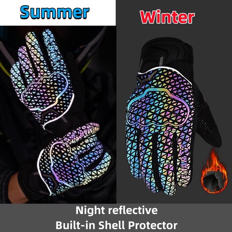 Summer/Winter VEMAR Night Reflective Fashion Motorcycle Riding Full Finger Gloves Shell Protector Non-Slip Palm Riding Gloves