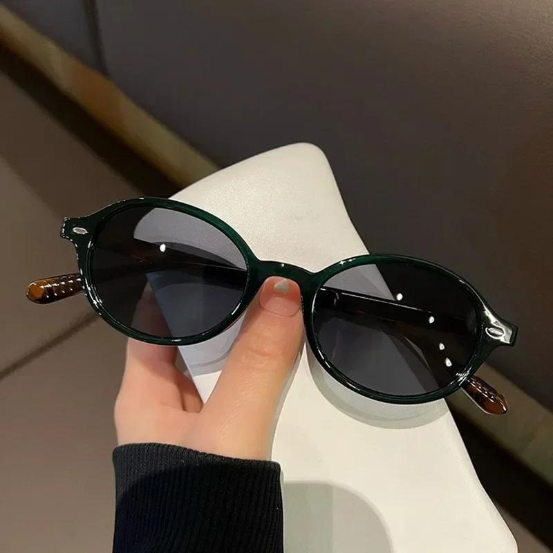 Retro Korean Cat Eye Oval Frame Sunglasses Trendy Leopard Print Outdoor Sunglasses  Small Frame Uv Resistant Sunglasses
