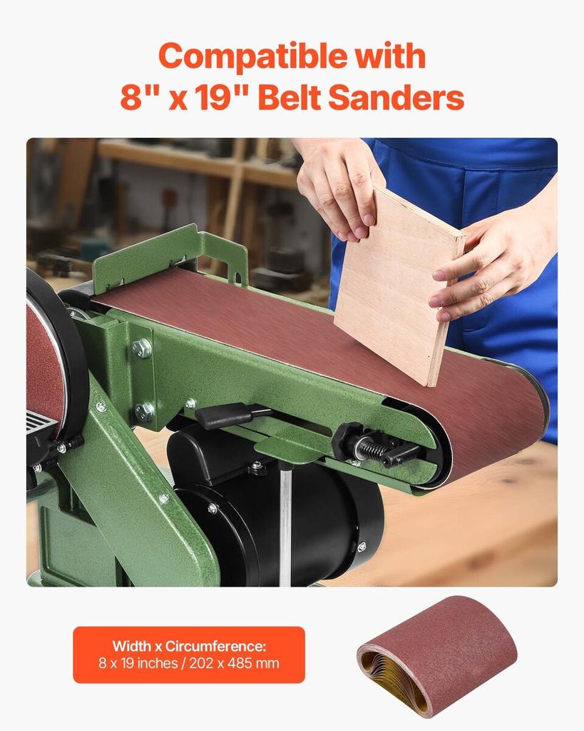 Sanding Belts, 202mm x 485mm Belt Sander Sanding Belts, 12PCS 80 Grit Aluminum Oxide for Woodworking, Steel, Aluminum, Non-Ferrous Metals